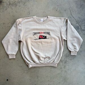 Vintage CN Canadian National Train Crewneck Sweater Men's Medium Embroidered